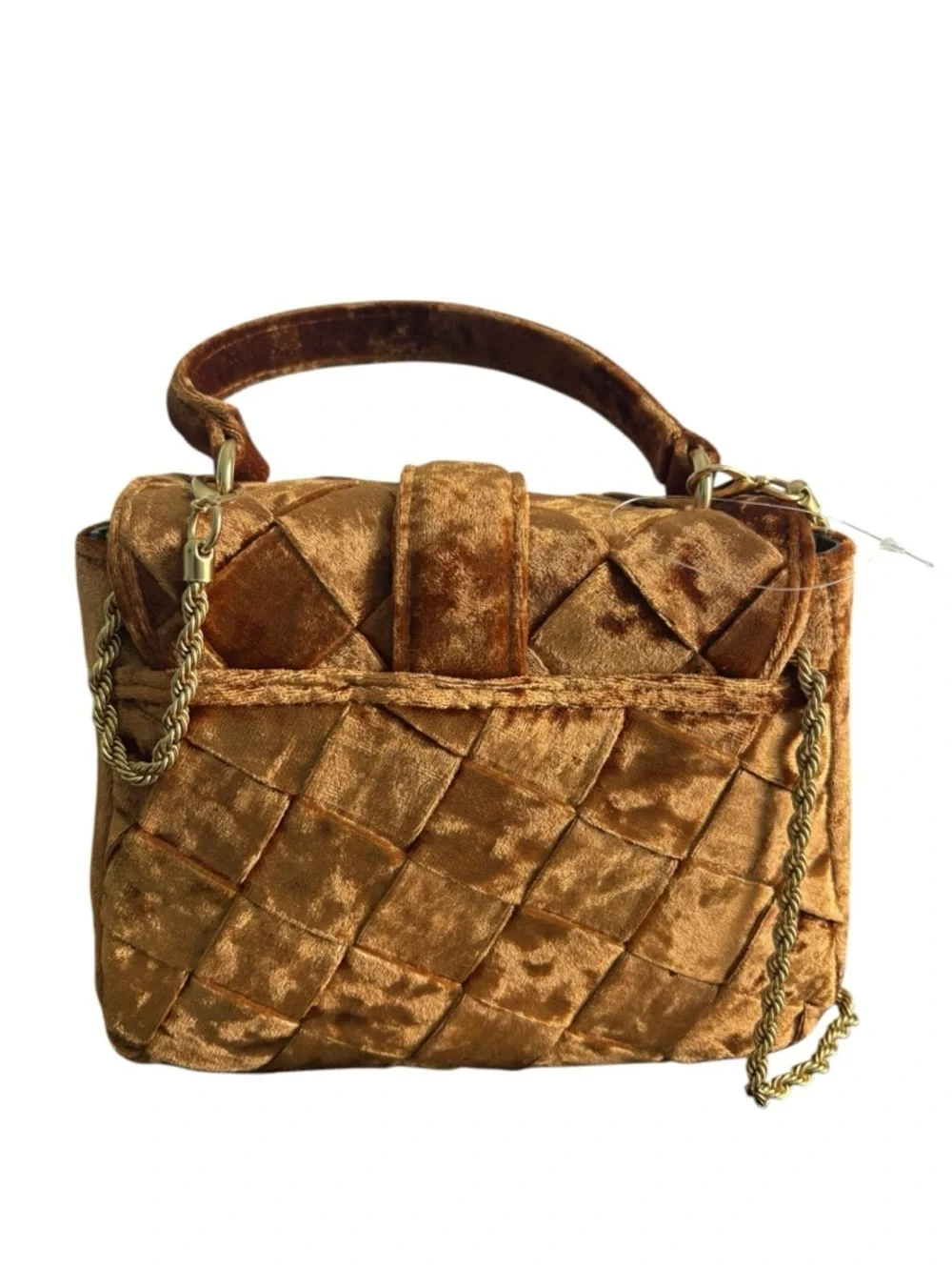 Sam Edelman Quilted Metallic Bronze Velvet Satchel with Crystal Buckle